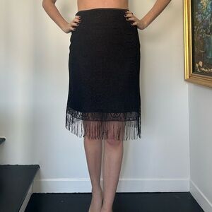 Topshop Black Lace and Fringe Midi Skirt / Size 12